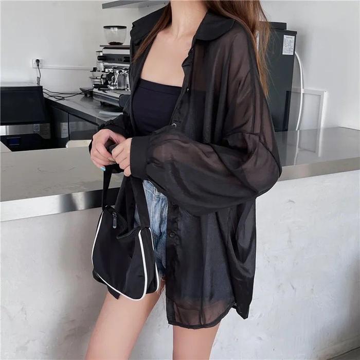 NEW Kemeja Korean Transparan / Kemeja Oversized / Transparan Kemeja OOTD / XXL Kemeja / Kemeja Putih