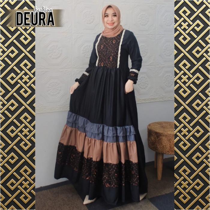 DEURA FASHION - Gamis Deura D313 / Gamis Wanita Lebaran / Gamis Pesta Hitam / Gamis Remaja Original