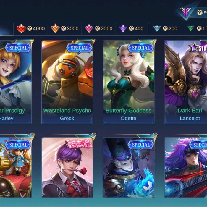 Akun ML dengan Banyak Skin Epic dan Skin Collector Termasuk Special Edition seperti Wasteland Psycho
