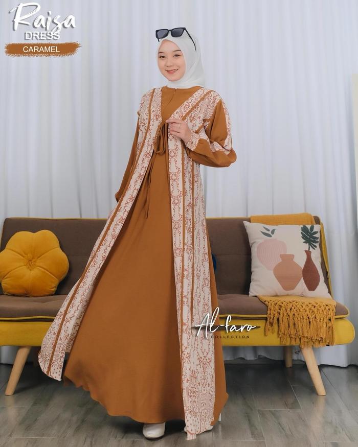 GAMIS SET OUTER - RAISA|GAMIS CRINKLE MOTIF BATIK|DRESS MUSLIM OUTER MENYATU| AMIS WANITA DEWASA