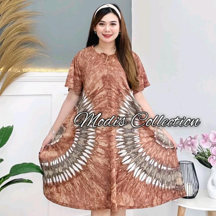Daster Kaos Payung Jumbo Wanita Dewasa Dada Tali Depan Tidak Busui Model Lengan Pendek Kerah Leher B