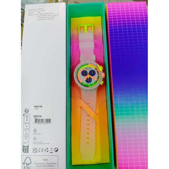 SWATCH SB02K100 NEON JELLY Jam Tangan Unisex Analog Chrono Swiss Made