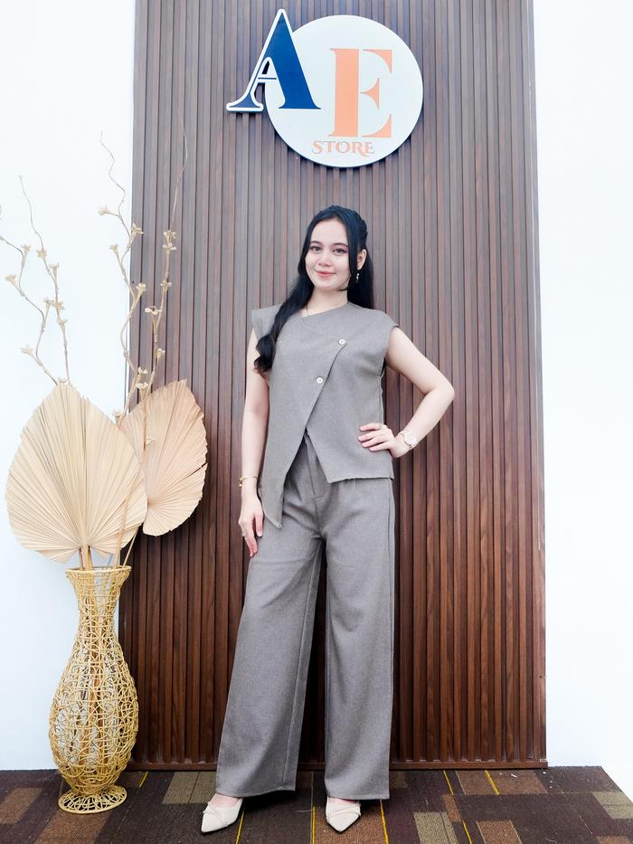 Velvore Vest Blazer One Set Wanita korean style Outfit Kantor daily casual Semi Wool Import gracella