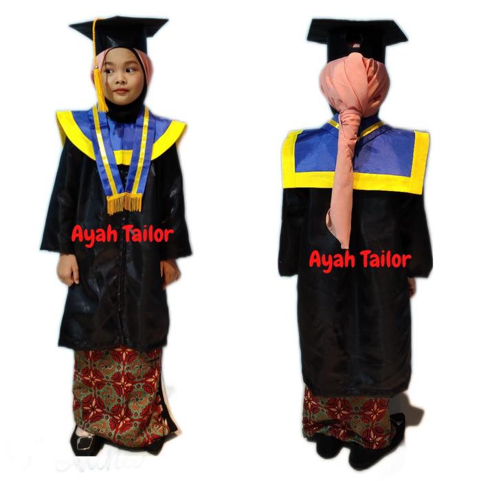 BAJU TOGA JUBAH WISUDA TK PAUD BIRU LIST KUNING Fashion - HITAM, S
