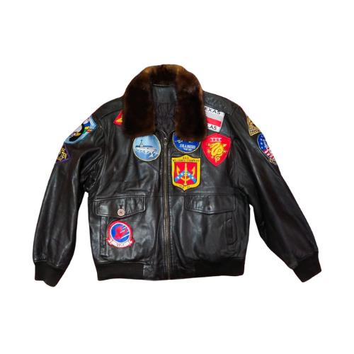 ORIGINAL BOMBER LEATHER JACKET KERAH BULU PATCH EMBLEM TOP GUN