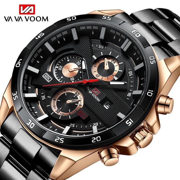 New Jam Tangan Pria Va Va Voom 216 Stainless Steel Vavavoom  Anti Air / Karat Premium Original