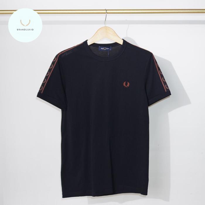 Fred Perry Contrast Tape Ringer T-Shirt Black Whisky Brown