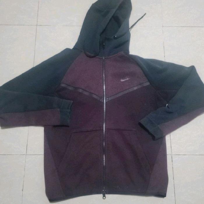 jaket nike tech fleece black red maroon hoodie zip pullover sportwear