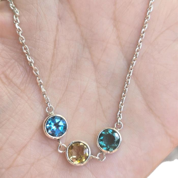 Gelang Perak Permata Green Quartz, Citrine, Blue Topaz
