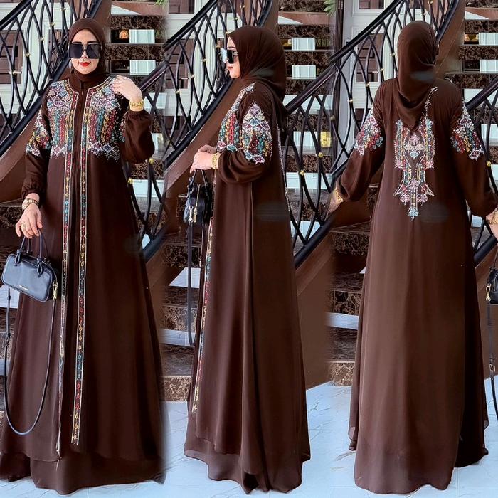 Zifa Fashion || Cod || Safana Dress Set Hijab || Gamis Set Cruty Bordir Aksen Payet Tabur Mewah Read