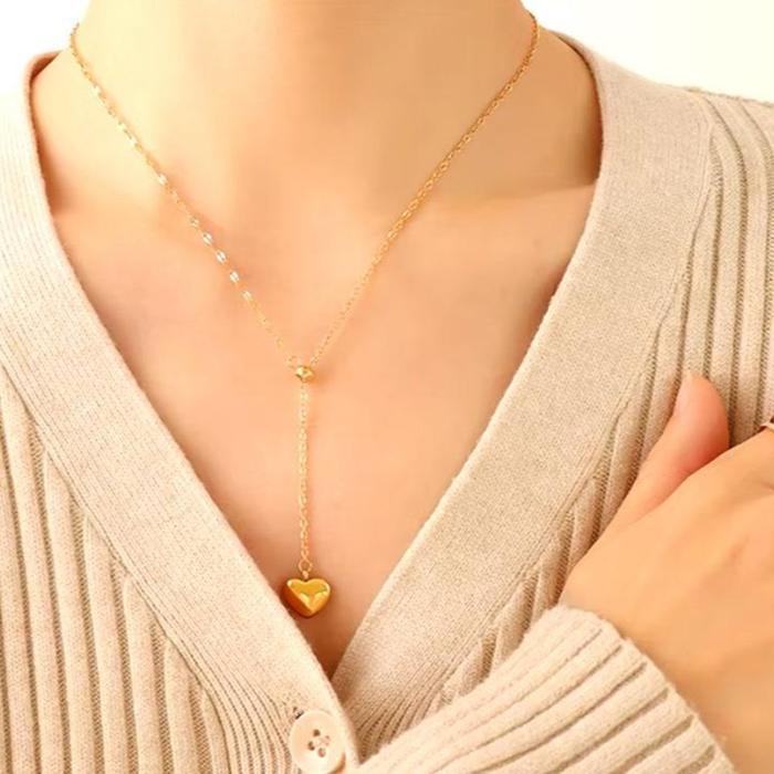 Kalung titanium untai hati berlapis emas 18k