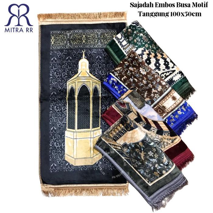 Sajadah Busa Embos Motif Kuncir Ukuran Tanggung 100 x 50cm | Sajadah Busa Empuk Rumbai Anti Slip 50x