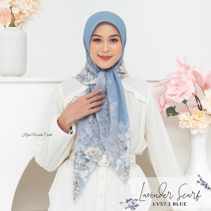 New Hijabwanitacantik - Segiempat Lavender Scarf LV57.2 Blue | Hijab Segi Empat Motif Jilbab Voal Ke