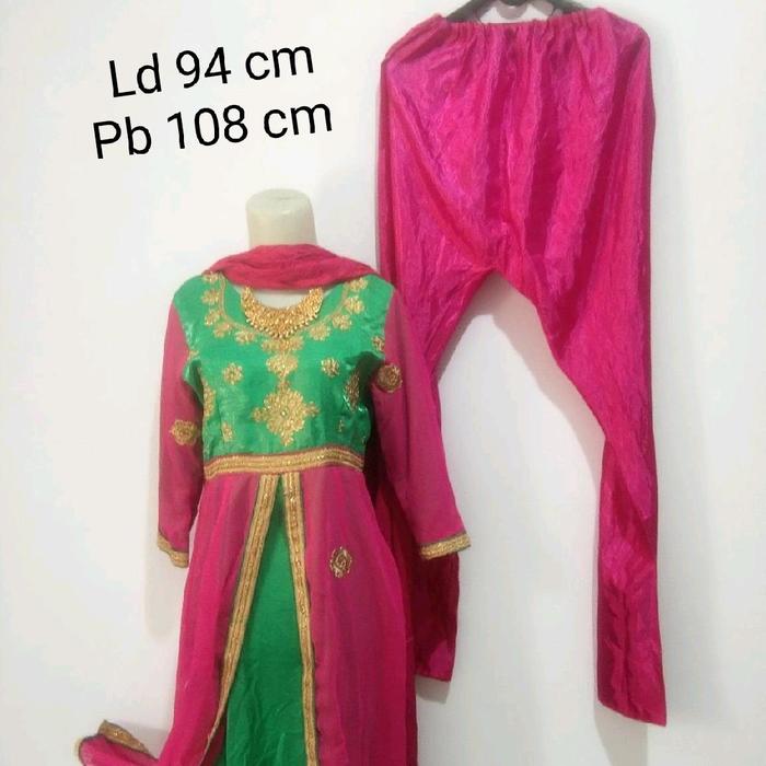 Baju India PL, Lingkar dada 94 cm, panjang Baju 108 CM. Setelan Celana Dress Wanita Panjang Motif