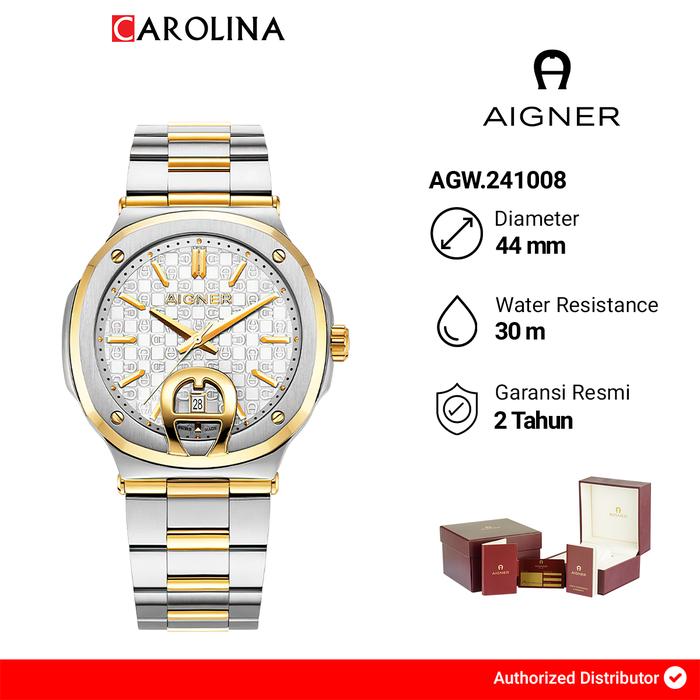 Jam Tangan Pria AIGNER AGW.241008 Taviano 2 Silver Dial Dual Tone Stainless Steel Strap