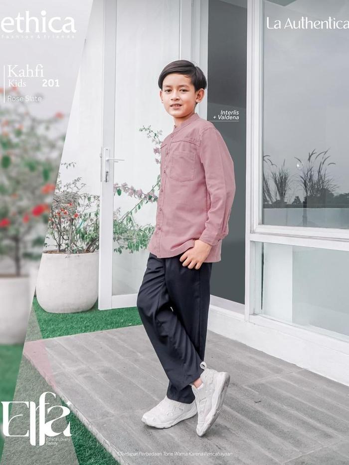 Terbaru Ethica Koko Anak Kahfi Kids 201 Rose Slate Lengan Panjang Set Celana Bordir Karet Elfa 277