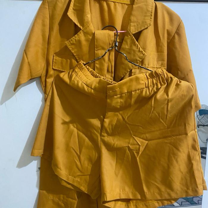 Setelan Blazer Lengan Pendek & Celana Pendek Wanita (Short Suit Set Mustard / Kuning Kunyit)