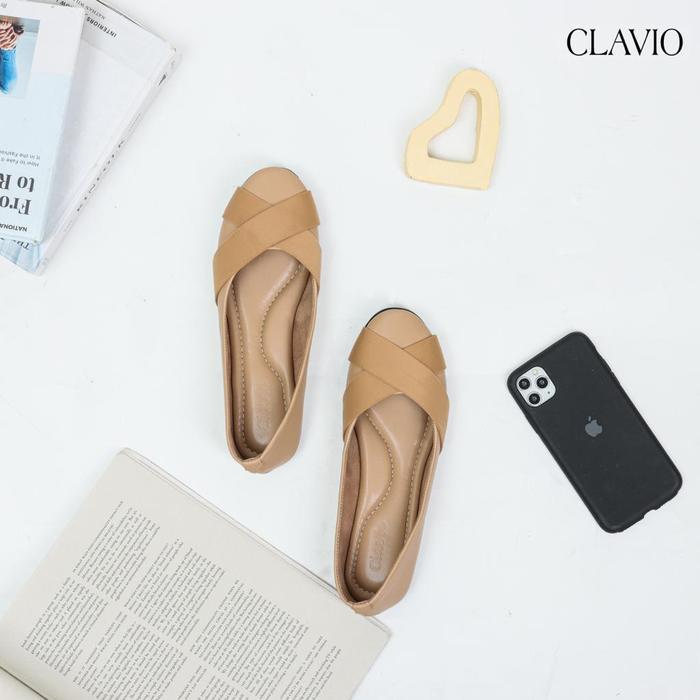 Clavio Keisha Flatshoes Wanita Tanpa Hak Black Shoes Flat Kerja Hitam