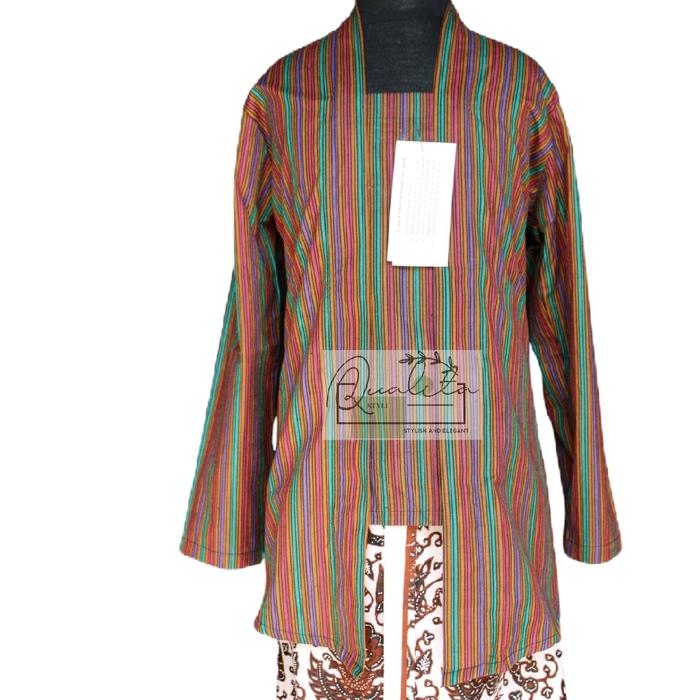 Qualita Kebaya Kutubaru Remaja Lurik Pelangi Baju Wanita Dewasa Tunik Atasan Panjang Hitam Kondangan