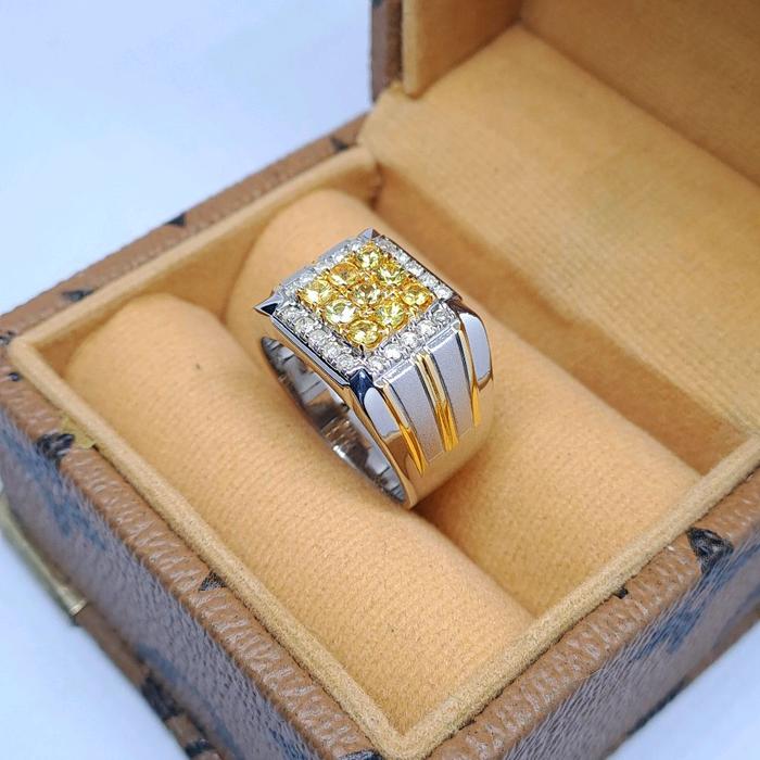 Cincin Berlian Asli Pria Perak Batu Yakut