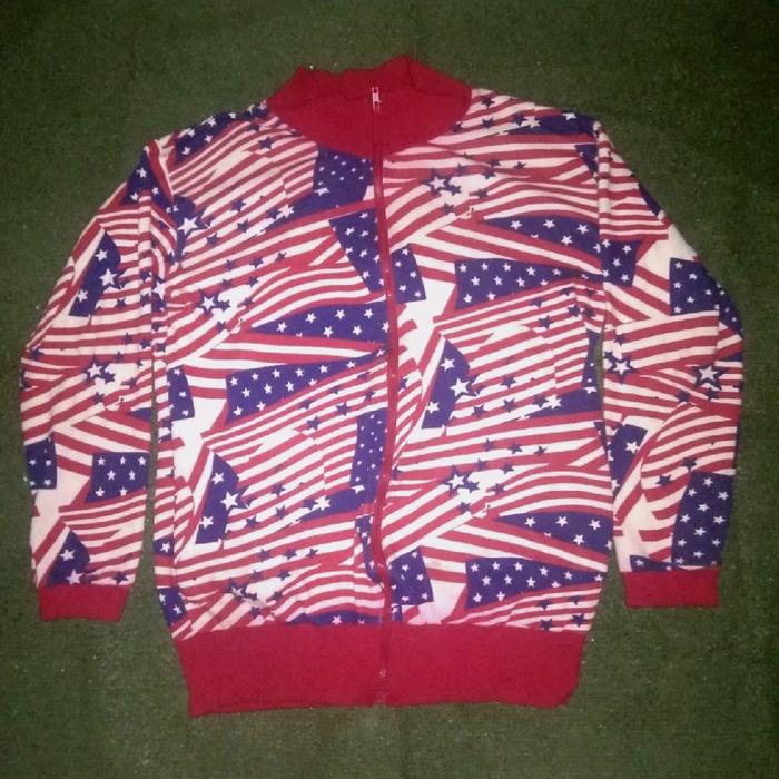 USA Flag Track Fleece Sweatshirt Jacket American Full Print Crewneck Sweater