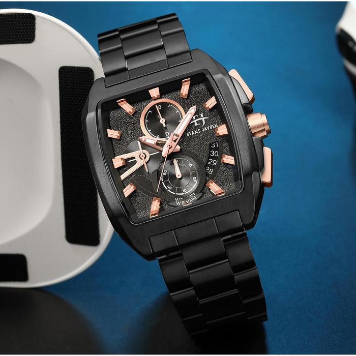 Evans Jayden Jam Tangan Pria 9546 Rantai Stainless Steel Kaca Sapphire Chronograph Water Resistant 1