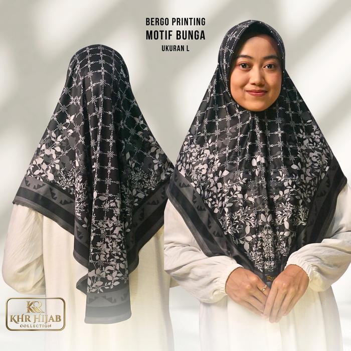 KHR - Bergo Printing Motif Bunga Jersey Premium Size L