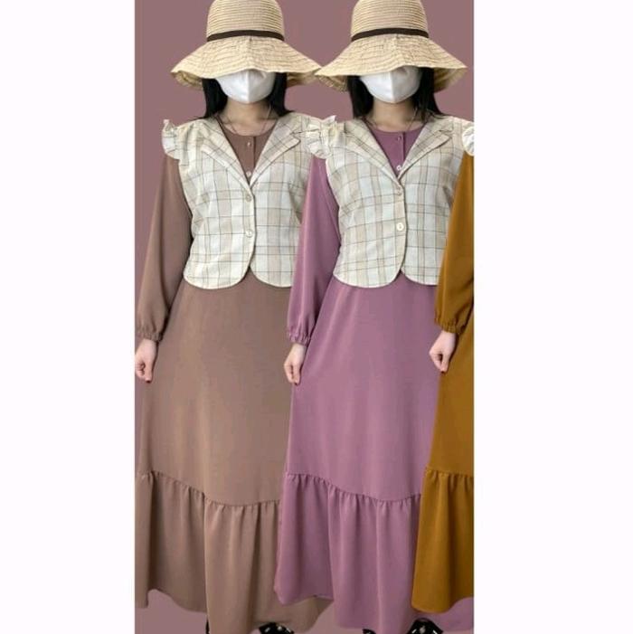 Gamis/Dress Inayah Vest Menyatu Fashion Remaja Korean Look Terbaru Kekinian Nyaman di pakai