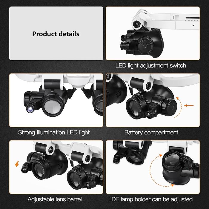Kacamata Pembesar LED 23x Magnifier / Kacamata Servis Jam Led/ Kaca Mata Servis Lampu Reparasi
