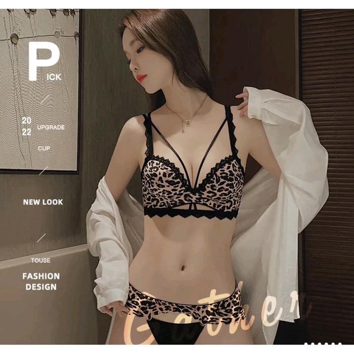 BH Model Leopard Macan Tutul Kekinian Bra Push Up Tanpa Kawat CD Celana Dalam Kancut Pakaian Dalam P