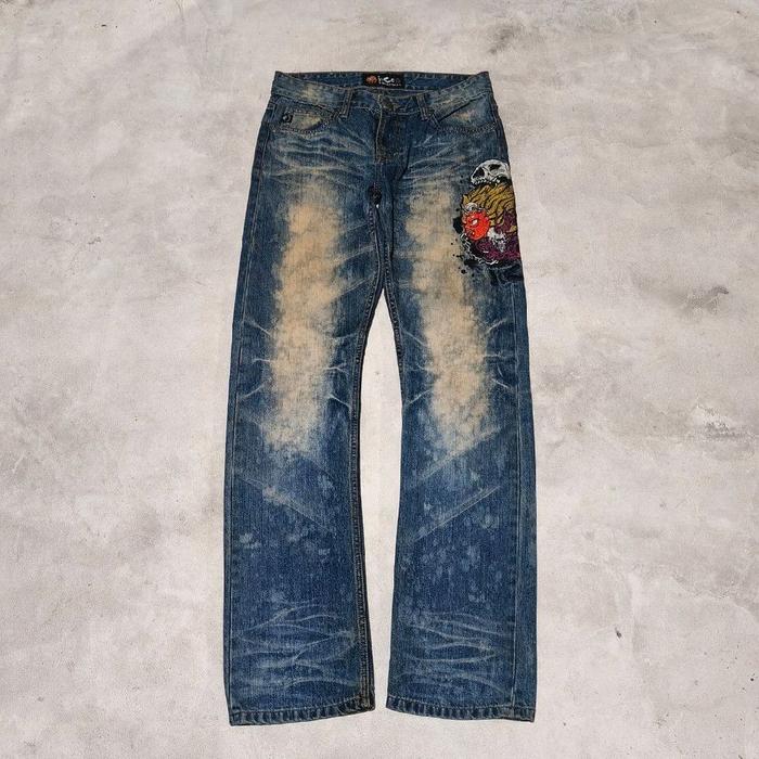 Celana panjang denim jeans feeding sukajan jizo Bosatsu bekas