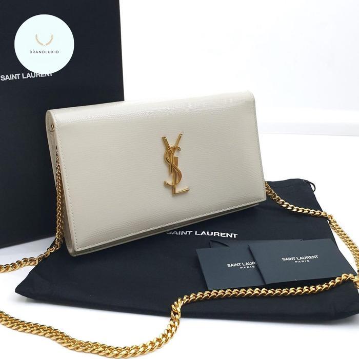 YSL SAINT LAURENT ON CHAIN BAG BLANC WHITE IVORY VINTAGE WOC GHW