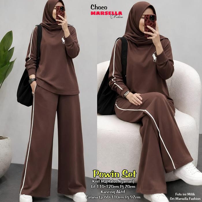 Choco Marsella Powin Set Baju Wanita Bahan Halus Blazer & Celana Hijab Fashion Muslim Tunik Batik At