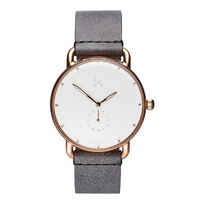 Jam Tangan Pria Man Watch MVMT Revolver Men Grey Leather Strap White Dial