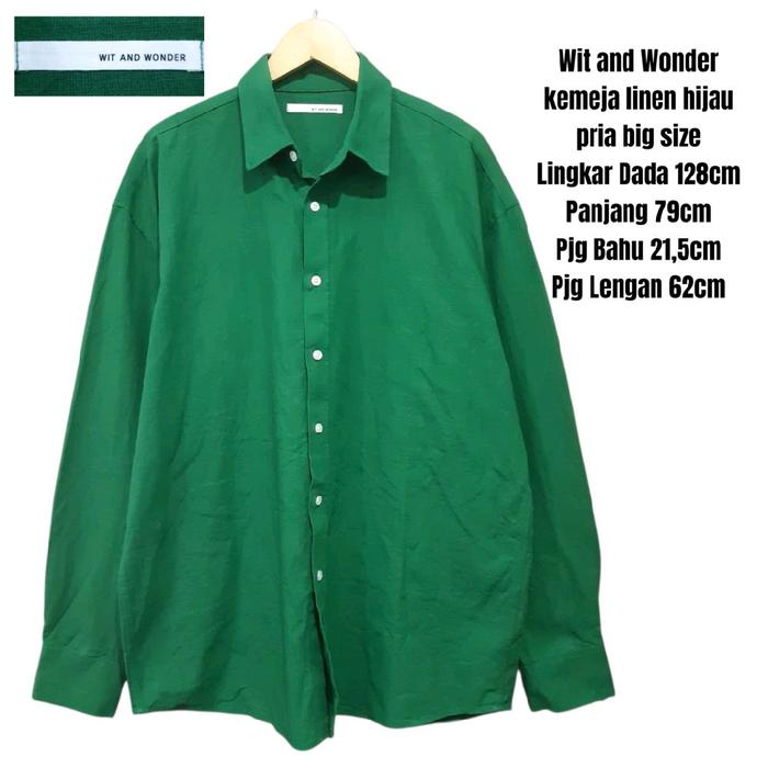 Wit and Wonder kemeja linen hijau pria big size