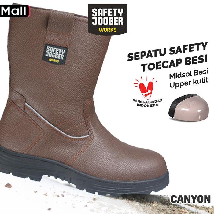 Safety Jogger Canyon S3 Kulit Cokelat dengan Sole Karet dan Steel Toe Cap - Baja Sepatu Safety Jogge