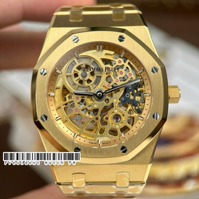 PWAudemars Piguet Knock Off Watches Royal Oak Jumbo Extra-thin Openworked 16204 Skeleton Dial Yellow