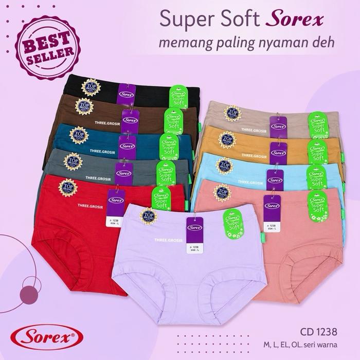 [6 pcs] cd wanita dewasa SOREX kode 1238, size M, L, EL, QL. adem lembut