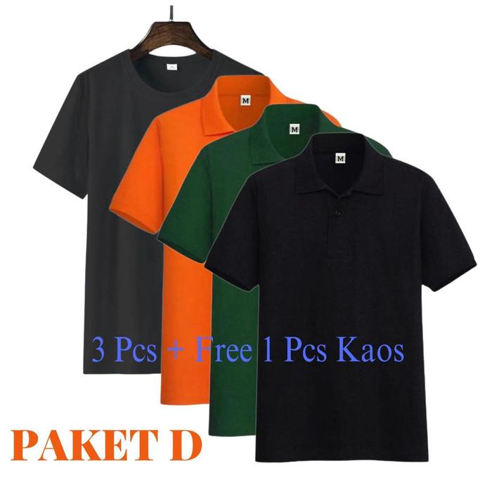 Kaos polos [1Paket 3pcs 100rb+free 1pcs kaos polos hitam ] Kaos kerah pria polo shirt lengan pendek