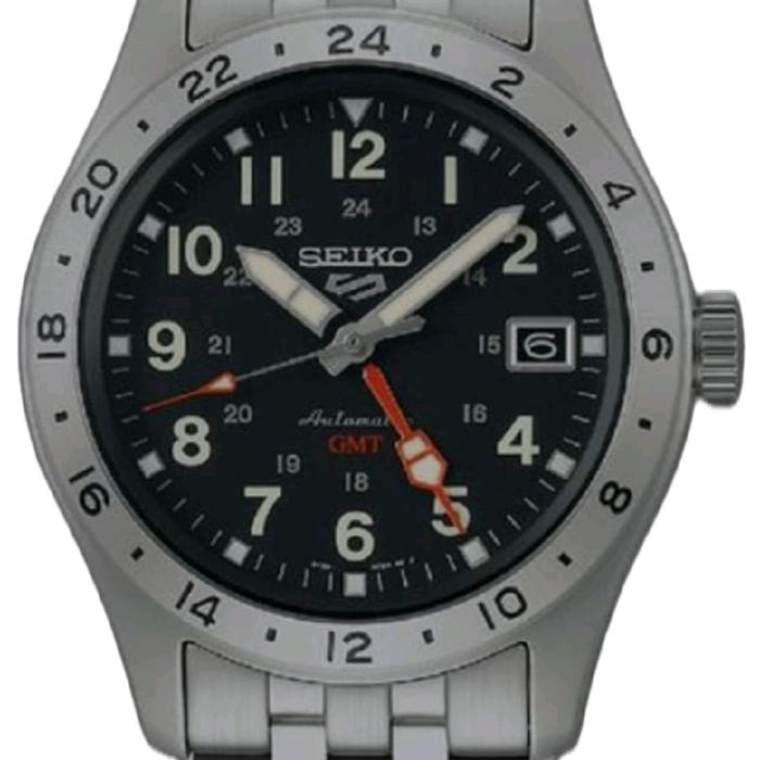 Jam Tangan Pria Seiko 5 Sports SSK023K1 GMT Field Street Style Black Dial Stainless Steel Strap Watc