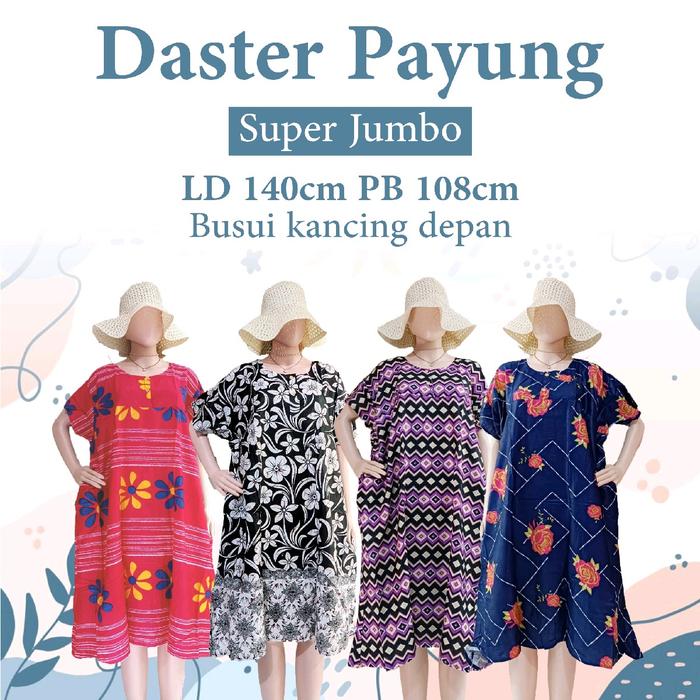 Rekomendasi Daster Lengan Payung Super Jumbo LD 140cm Bahan Rayon Adem Halus Murah (Motif Random) Bu