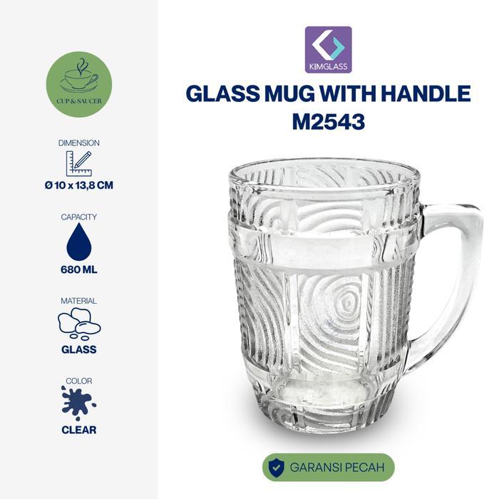 Kim Glass Mug Kaca Gagang Jumbo Diameter 10 cm Kapasitas 680 ml Clear Glass Handle Gelas Jadul Klasi