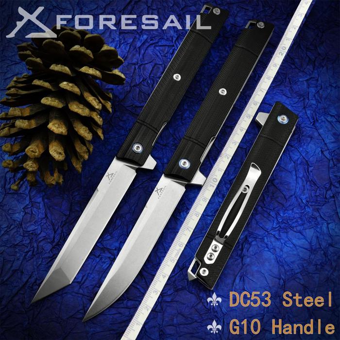 FORESAIL Folding Knife DC53(A8)Steel and 5" Durable Non-Slip G-10
