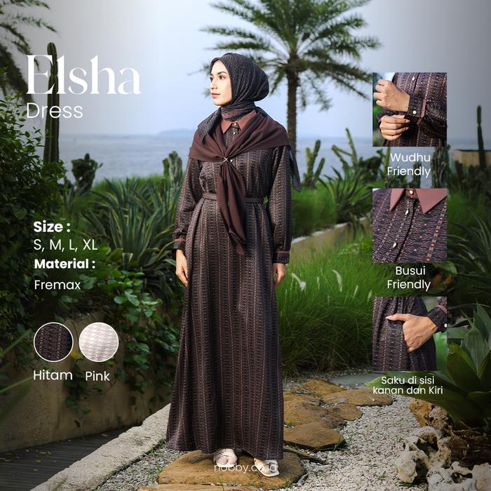 Nobby Elsha Dress Gamis Muslim Wanita Motif A Line Bahan Freemax