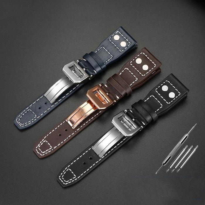 21 22mmHigh Quality Genuine Leather Rivets Watchband Fit For IWC Big Pilot Spitfire TOP GUN Brown Bl