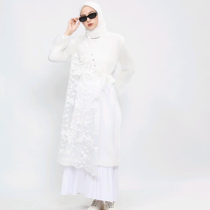 MECCA FLOWERY OUTER, Outer bride outer putih outer organza outer kondangan Panjang outer putih