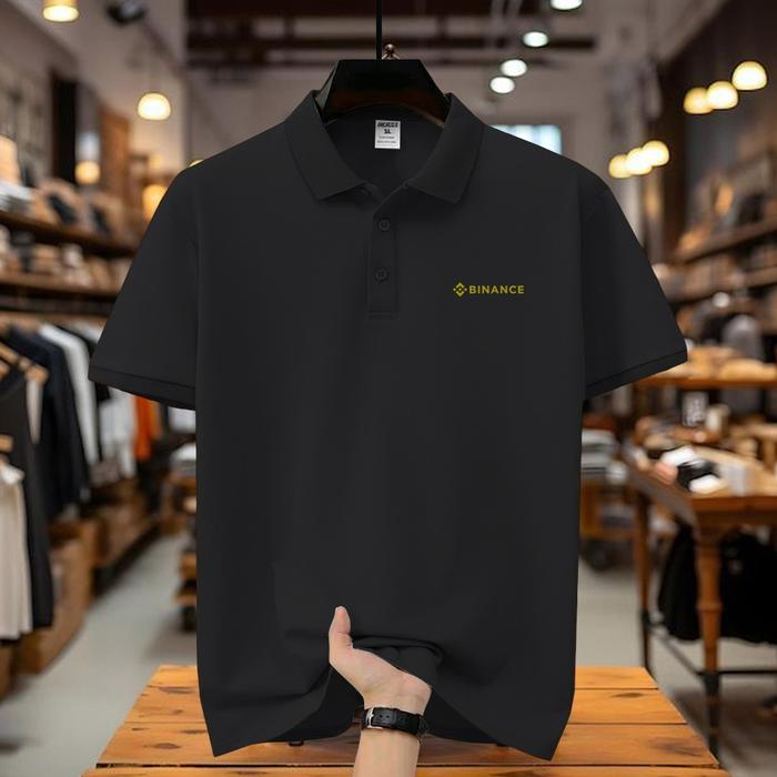 COD T-shrit POLO kerah Crypto  Binance Kanan Garis Gold Kaos Kerah Dewasa Shirt / Kaos Wangki Pria P