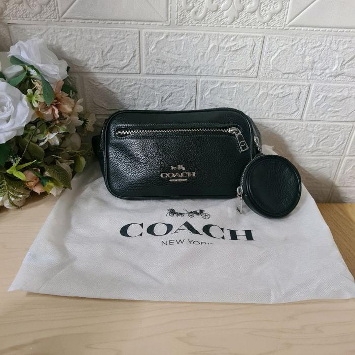 [PRELOVED] Coach Men Outlet Elias Belt Bag - Black - Refined Pebble Leather