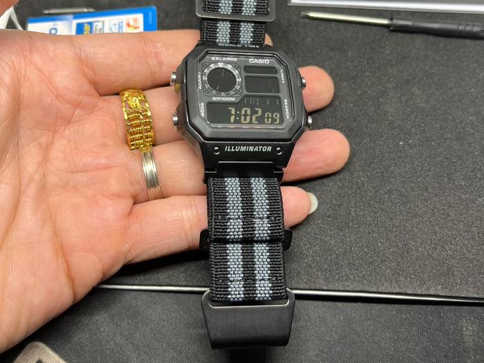 Casio AE-1200 Royale Stealth Black strap  French Marine Nationale Diver Parachute Parasut Elastic Na