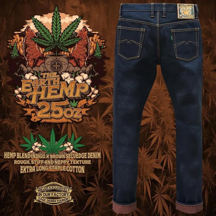 The Earth Hemp Celana Jeans Pria Unsanforized Deep Indigo x Brown Hemp Blend 25oz Slim Cut 28